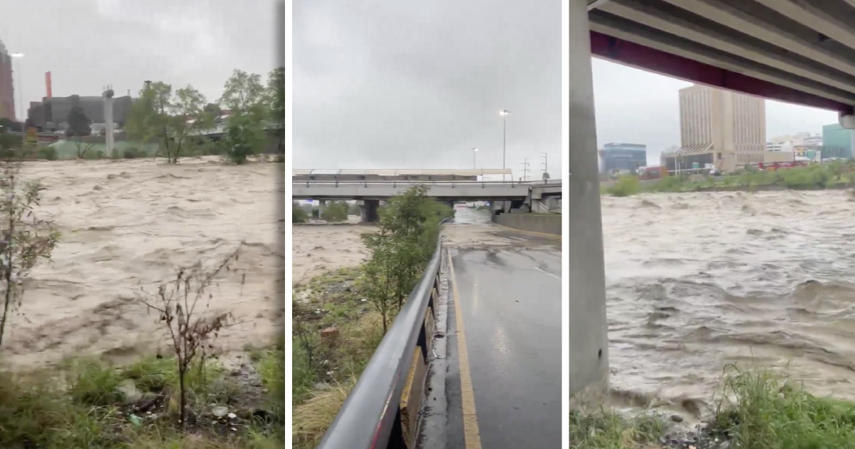 Imagenes del Río Santa Catarina en desborde