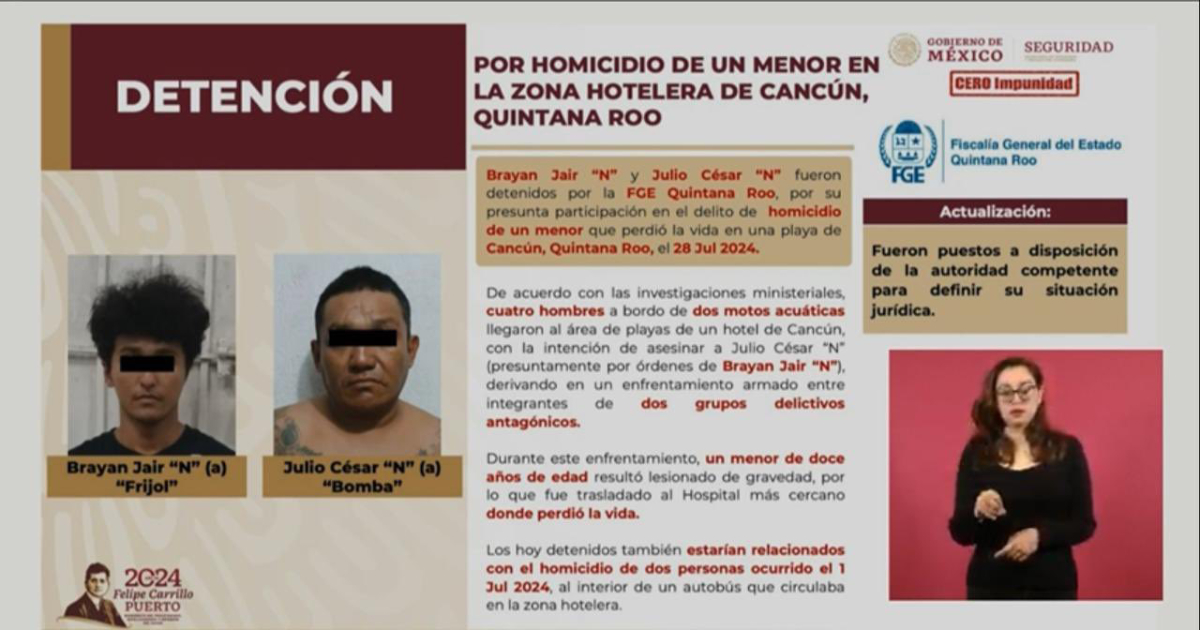 Detienen a hombres que mataron a niño en playa de Cancún