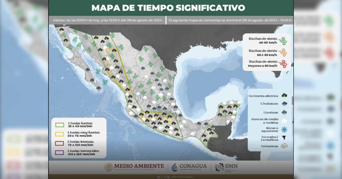 Lluvias y cielo nublado para Quintana Roo